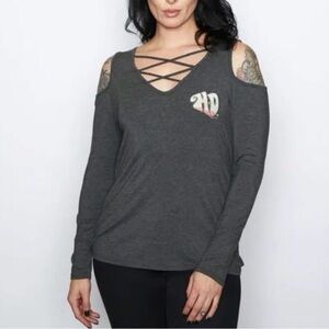 🏍️  Harley-Davidson® Ridin' Easy Rhinestone Embellished Gray Long Sleeve Medium